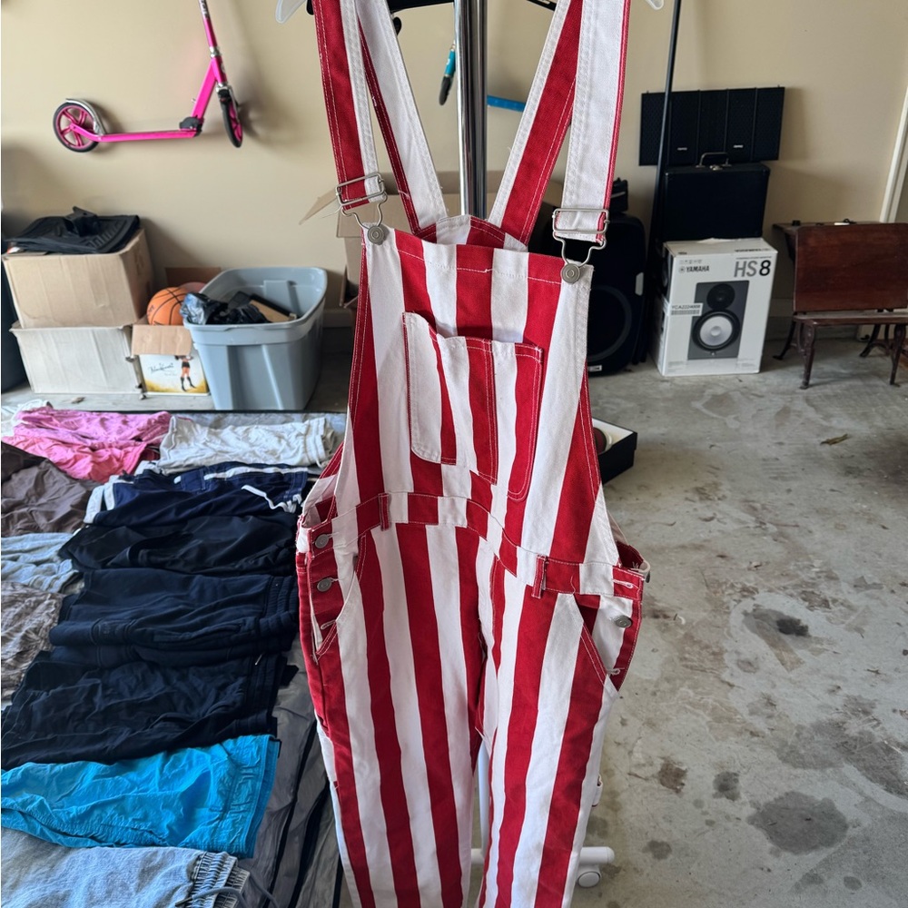 Red and White Striped Overalls
